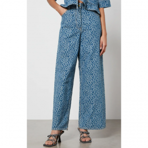 Ganni Jacquard-Denim Wide-Leg Jeans