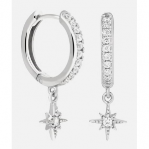 Astrid & Miyu Women's Crystal Star Hoops - Silver