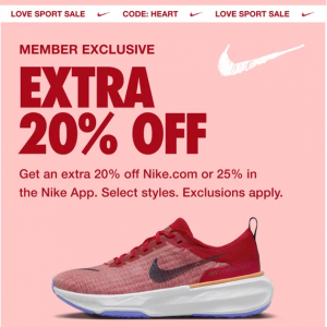 Nike Valentine's Day Sale - Extra 20% Off Select Styles for Members 