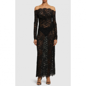 Rabanne Off-the-shoulder lace l/s midi dress