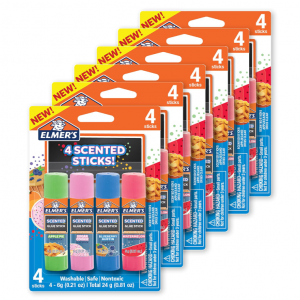 Elmer’s Scented Glue Sticks, Washable, Clear, Assorted Scents, 6 Grams, 6 Packs of 4, 24 Total ct