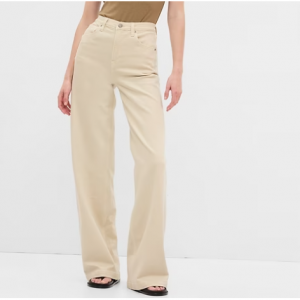 高腰直筒阔腿牛仔裤