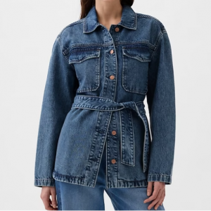 系腰带牛仔外套