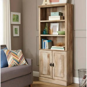 Better Homes & Gardens 71" Crossmill 5 Shelf Bookcase with Doors, Weathered Wood Finish @ Walmart