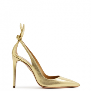 AQUAZZURA Bow Tie 105 metallic leather pumps