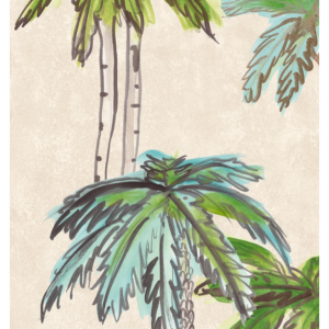 蓝色手绘树木热带壁纸R8135