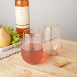 Rose Crystal Stemless Wine Glass Set, Set of 2 @ Twine Living
