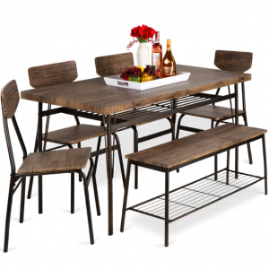 6-Piece Modern Dining Set w/ Storage Racks, Table, Bench, 4 Chairs - 55in @ Best Choice Products