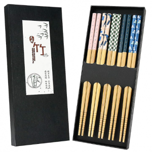 YTZJ Direct 5 Pairs Japanese Natural Bamboo Chopsticks with Unique Print @ Amazon