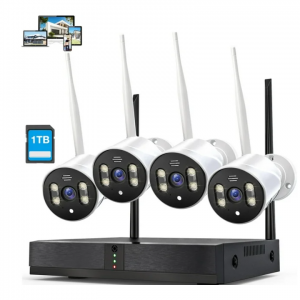 Walmart - NUFEBS 安防摄像头系统，4 件 1080P 夜视 WiFi 防水安全监控摄像头，直降$50