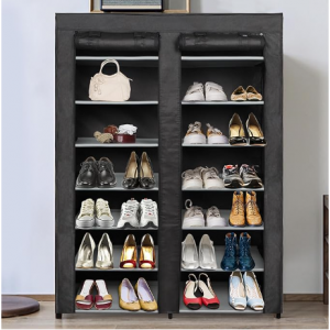 Blissun Shoe Rack Storage Organizer, 28 Pairs Portable Double Row Shoe Rack Shelf Cabinet Tower