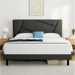 HAIIDE Queen Size Platform Bed Frame with Fabric Upholstered Headboard, Dark Grey @ Walmart