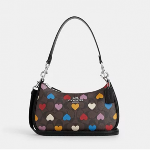 57% Off Coach Teri Shoulder Bag In Signature Canvas With Heart Print @ Coach Outlet