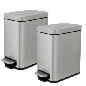 Qualiazero Trash Can, 1.3 Gallon Slim Step On Bathroom Trash Can, Stainless steel, Twin Pack