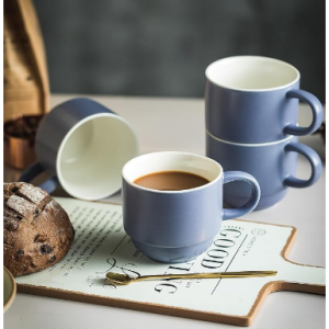 YHOSSEU 陶瓷咖啡馬克杯 4個 帶金色小勺和收納架 @ Amazon