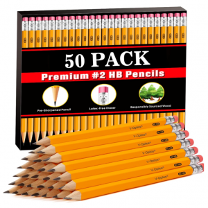 V-Opitos Wood-Cased #2 HB Pencils, 50 Pack Pre-Sharpened Pencils with Top Erasers @ Amazon