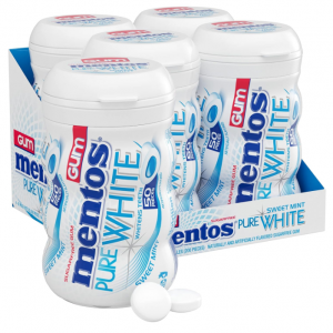 Mentos Pure White Sugar-Free Chewing Gum with Xylitol, 50 Piece Bottle (Bulk Pack of 4) @ Amazon