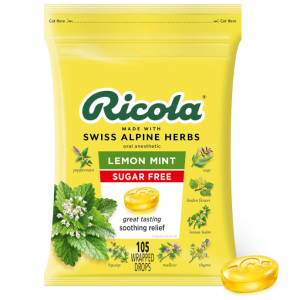 Ricola Sugar Free Lemon Mint Herbal Cough Suppressant Throat Drops, 105ct Bag @ Amazon