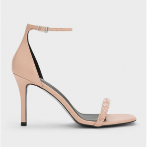 43% Off Beaded Strap Heeled Sandals - Nude @ Charles & Keith UK 