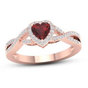 Garnet Heart Ring 1/6 ct tw Diamonds 10K Rose Gold @ Kay Jewelers Outlet