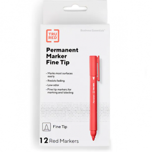 TRU RED™ Pen Permanent Markers, Fine Tip, Red, 12/Pack (TR54539) @ Staples