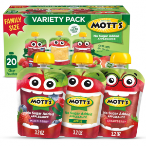 Mott's No Sugar Added Applesauce Variety Pack, 3.2 Oz Clear Pouches, 20 pack @ Amazon