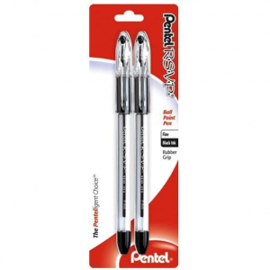 Pentel R.S.V.P. Ballpoint Pen, Fine Line, Black Ink, 2 Pack (BK90BP2A) @ Amazon