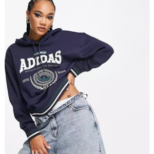 adidas Originals 'Preppy Varsity' large logo hoodie in dark navy