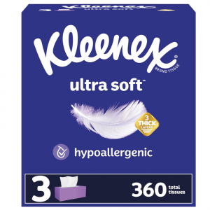 Kleenex Ultra Soft Facial Tissues, 3 Flat Boxes, 120 Tissues per Box, 3-Ply (360 Total Tissues)