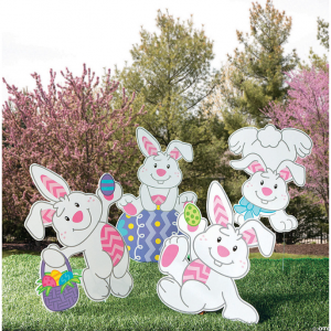 20英寸 - 28英寸翻滚复活节兔子庭院标牌 - 4件