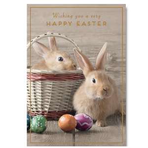 兔子和篮子里的鸡蛋复活节贺卡
