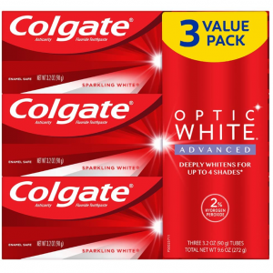 Colgate Optic White Advanced Teeth Whitening Toothpaste, 3.2 Oz, 3 Pack @ Amazon