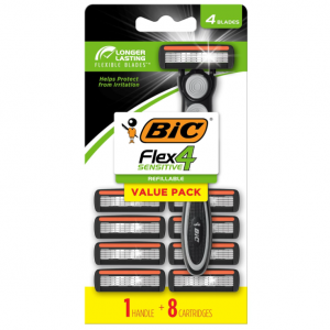 BIC Flex 4层刀片男士剃须刀 1个手柄+8个替换刀片 @ Amazon