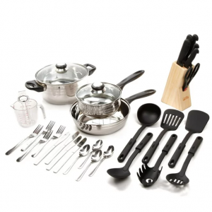 Gibson Value Lybra 32 Piece Kitchen Cookware Combination Set, Stainless Steel @ Amazon