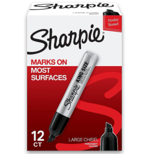 SHARPIE King Size Permanent Markers, Large Chisel Tip, Great For Poster Boards, Black, 12 Count