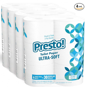Amazon Brand - Presto! 2-Ply Ultra-Soft Toilet Paper, 24 Family Mega Rolls = 120 regular rolls