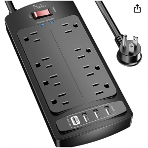 Amazon.com - Nuetsa 1625W 2700J 2米 防浪涌插板 8个插座+4个USB口 ，6.5折