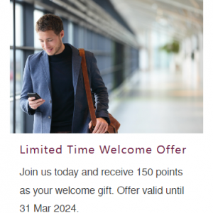 Join in and receive 150 points as your welcome gift @Plaza Premium Lounge