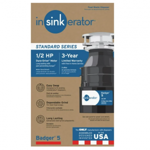 InSinkErator Badger 5 Food Waste Sink Continuous Feed Garbage Disposal, 1/2 HP @ Walmart