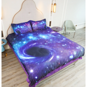 3D Purple Galaxy Printed Bedding Set, 4-Piece Black Hole Galaxy Duvet Cover Set with Flat Sheet 