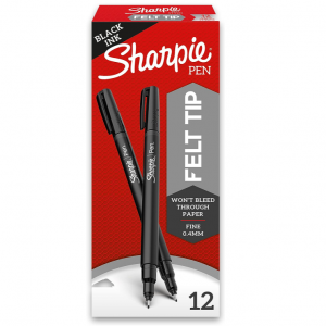 SHARPIE Felt Tip Pens, Fine Point (0.4mm), Black, 12 Count @ Amazon