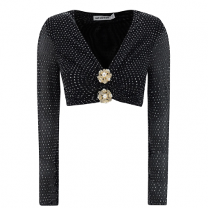 Self-Portrait Embellished Long-Sleeved Cropped Top