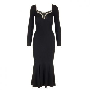 Self-Portrait Trim Embellished Knitted Midi Dress