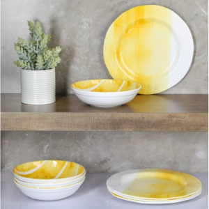 Gap Home Flowing Watercolors 8-Piece Yellow Melamine Dinnerware Set @ Walmart