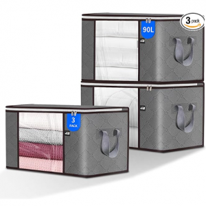 HOTBAG 90L Large Storage Bag, 3 Pack Foldable Blanket Storage Bins @ Amazon