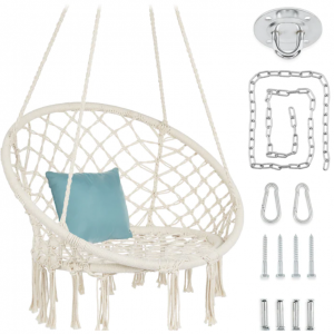 Cotton Macrame Hammock Hanging Chair Swing, Handwoven w/ Backrest @ Best Choice Products
