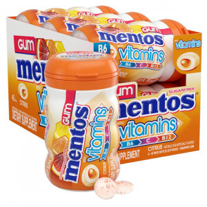 Mentos Gum with Vitamins, Sugar Free Chewing Gum, Bottle of 45 (Bulk Pack of 6) @ Amazon