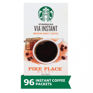 Starbucks VIA Instant Coffee Medium Roast Packets, Pike Place Roast, 8 Count (Pack of 12) @ Amazon