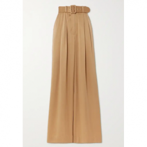 ZIMMERMANN Belted pleated silk-satin wide-leg pants
