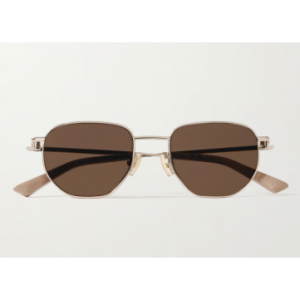 BOTTEGA VENETA EYEWEAR Hexagon-frame rose gold-tone sunglasses